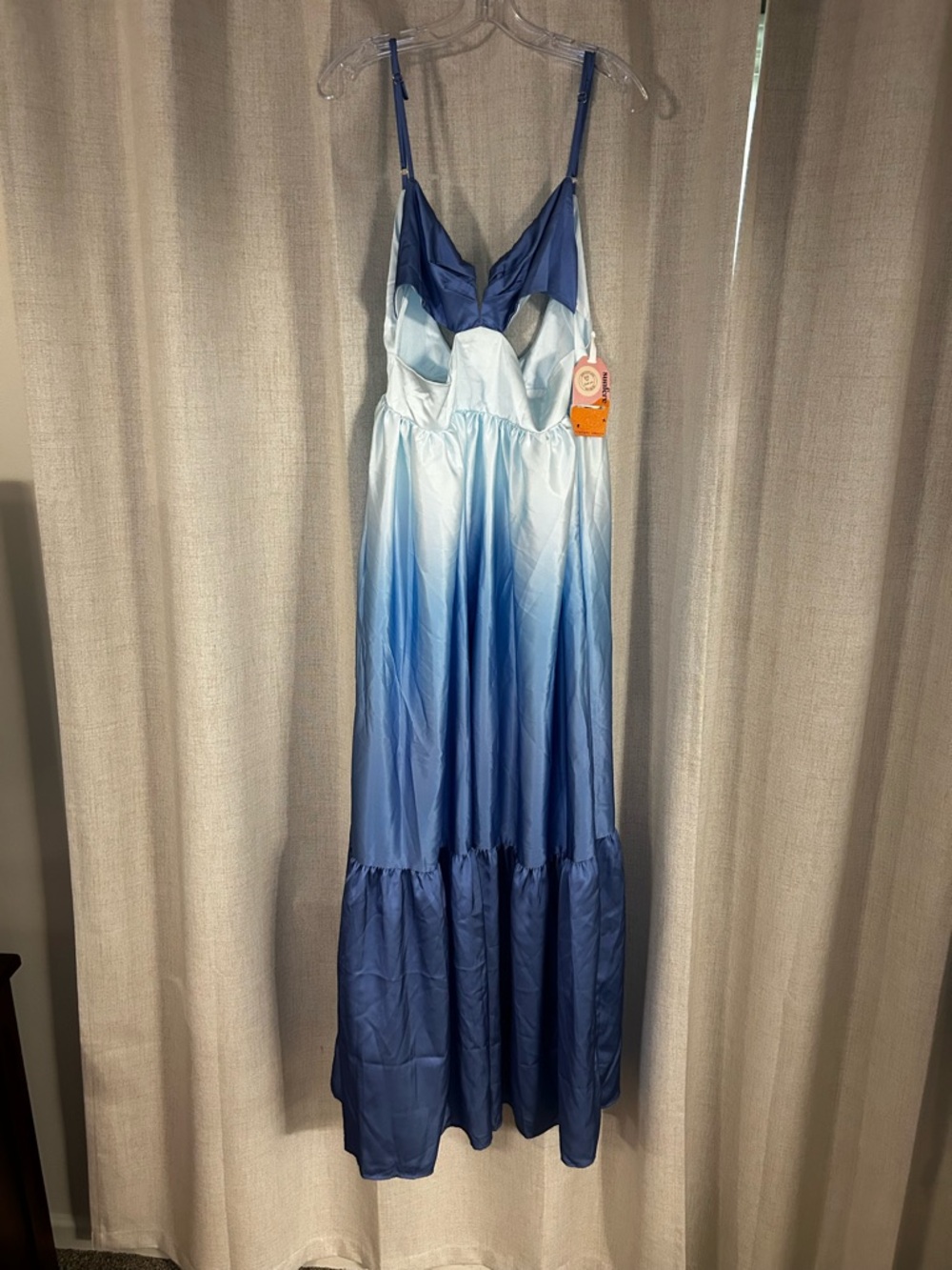 Ombre Satin Blue Maxi Dress with cut out detail in front